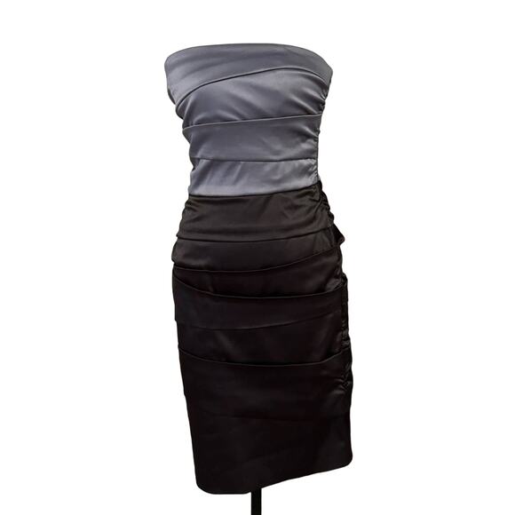White House black market Y2K gray black color block satin bandage dress sz 4 - Picture 1 of 7